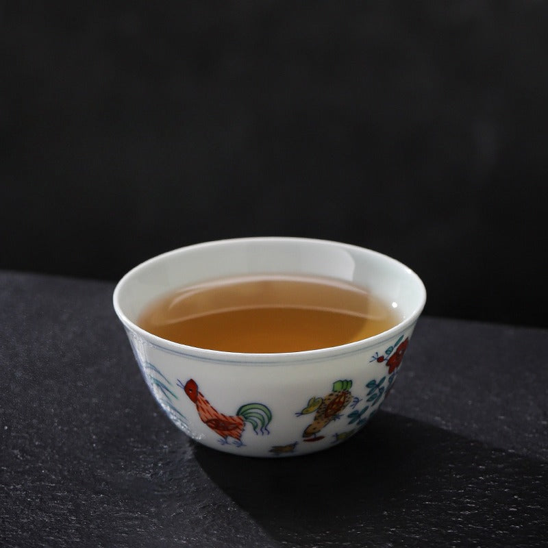 [Gohobi Gallery] Jingdezhen official ceramic hand-painted Chicken Gaiwan and Cup Set