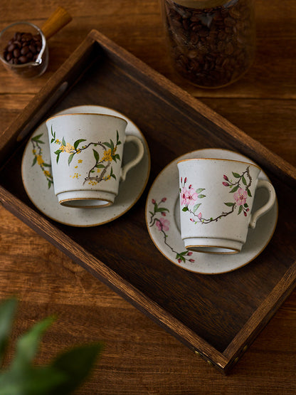 Gohobi Handmade Vintage hand-painted Floral Japanese Stoneware Coffee Mug and Saucer Set