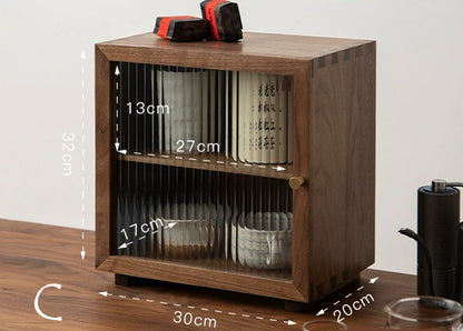Gohobi Black Walnut Storage Cabinet – Solid Wood Medieval Style Tea and Tableware Cabinet