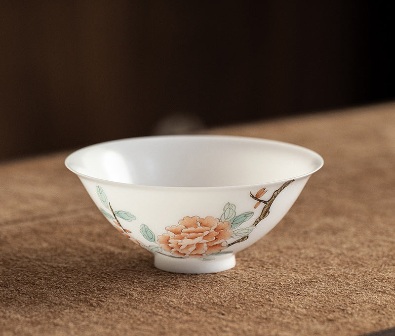 Gohobi Hand-painted Jade White Floral Porcelain Tea Cup