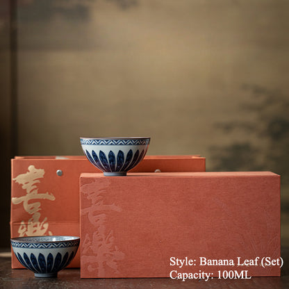 Gohobi Crackled Glaze Banana Leaf Teacup