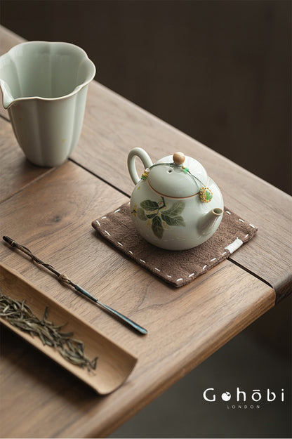 Gohobi Japanese Style Ramie Embroidered Coaster – Handmade Fabric Tea Cup Mat