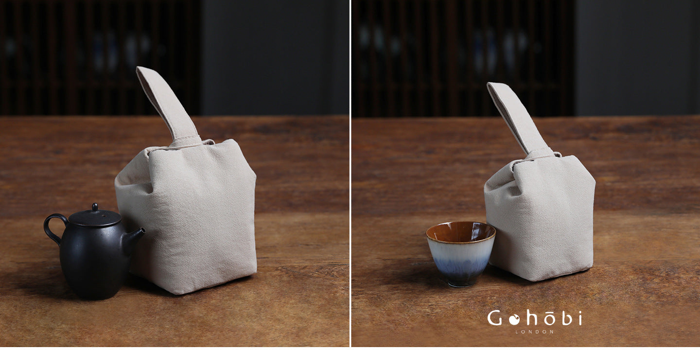Gohobi Classic Travel Teaware Bag – Plain Cotton Tea Set Storage & Outdoor Carry Case
