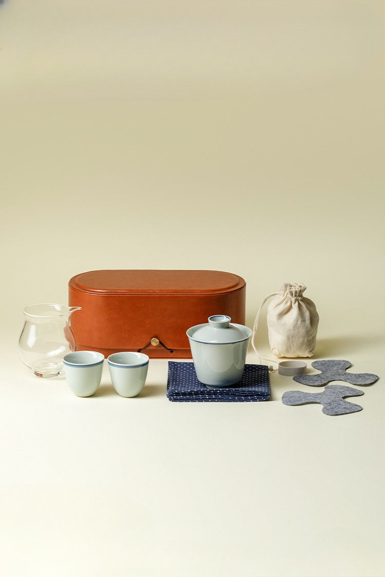Gohobi Green Double-Line Gaiwan Travel Tea Set
