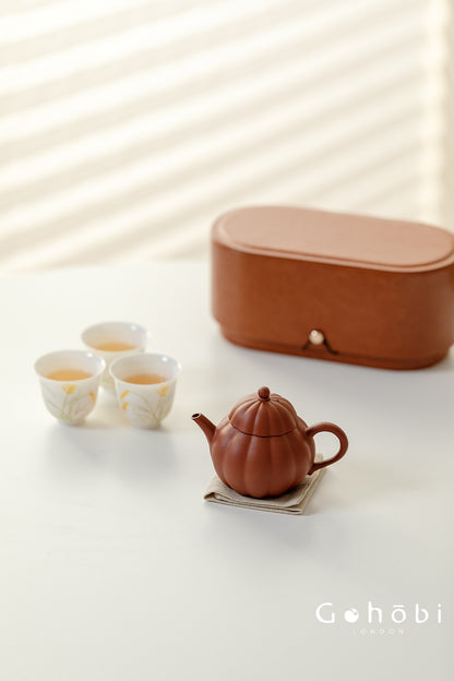 Gohobi Yixing Zisha Clay Travel Tea Set – Handmade Gongfu Tea Set with Leather Case