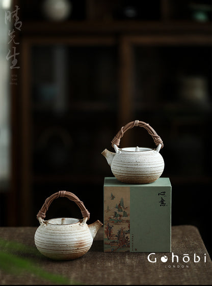 Gohobi Insect-Eaten Shino Handmade Teapot – Japanese Retro Wabi-Sabi Beam Pot (300–400ml)