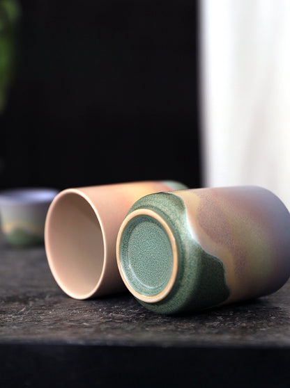 Gohobi Ceramic Japanese Style Green Pink Tea Cup Yunomi