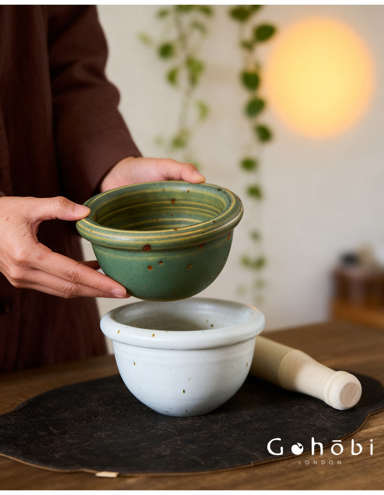 Gohobi Ceramic Garlic Masher Mortar Bowl – Handmade Garlic Crusher and Chili Grinding Bowl