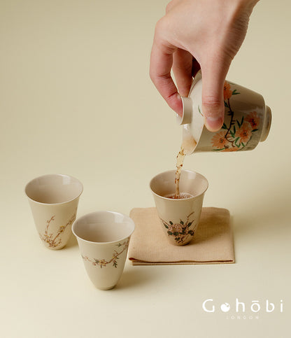 Gohobi Wood Ash Glaze Travel Tea Set – Hand-Painted Gaiwan Tea Set with Leather Case