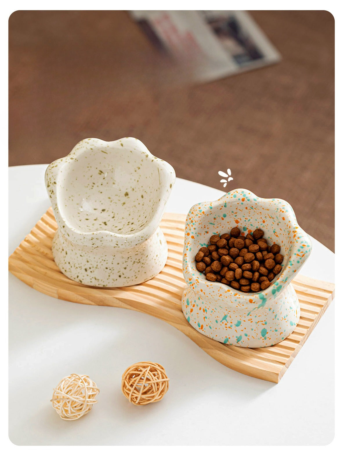 Gohobi Cat Paw Raised Ceramic Pet Bowl