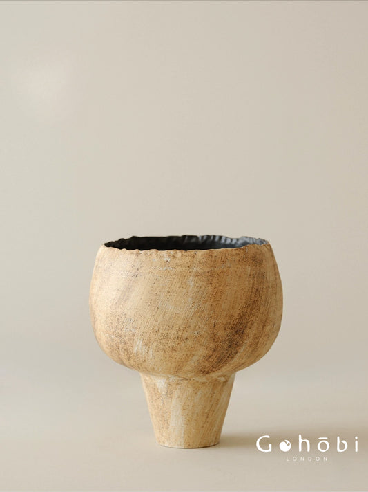 Gohobi Japanese Style Wabi-Sabi Ceramic Vase – Handmade Sand Texture Decorative Ornament