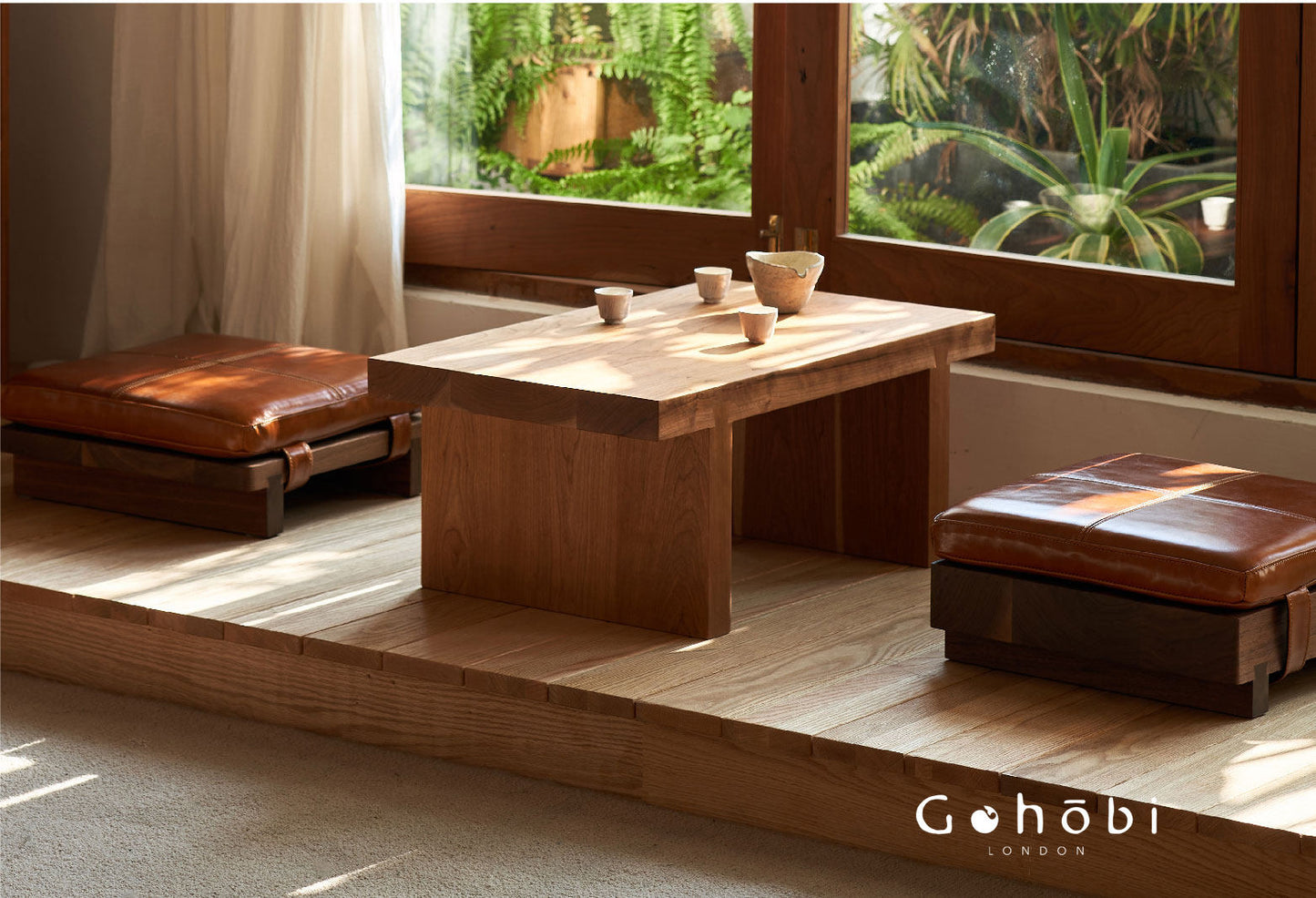 Gohobi Handmade Solid Wood Tatami Floor Platform – Japanese Style Red Oak & Black Walnut Bay Window Seating | FSC Certified Furniture