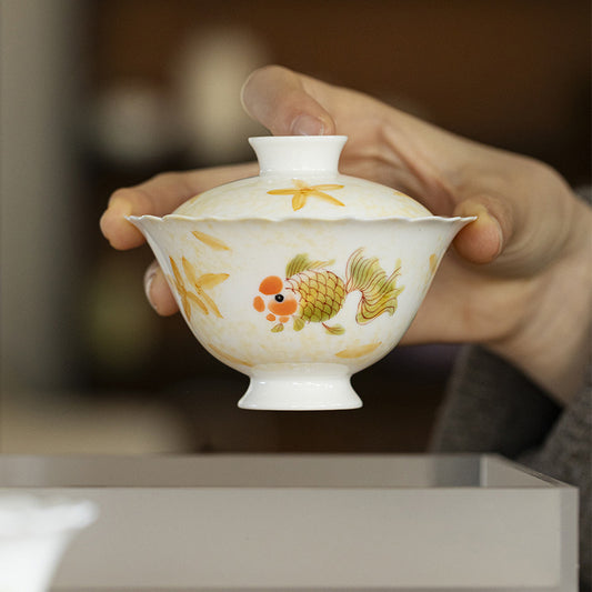Gohobi Porcelain Hand-Painted Golden Fish Gaiwan