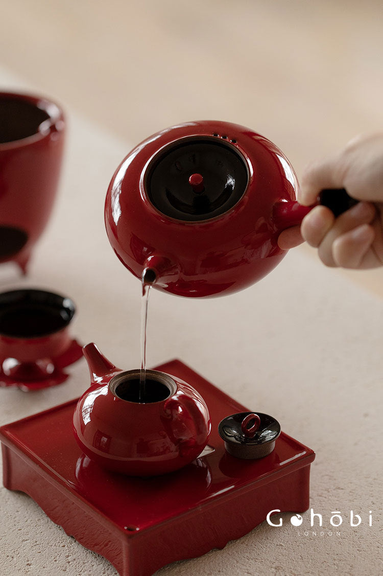 Gohobi Ochre Dream Red Fireplace Teapot – Japanese-Style Coarse Pottery Rattan Beam Kettle