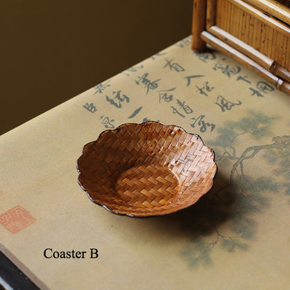 Gohobi Handmade Bamboo Cup Coasters Placemats – Rattan Tea Coaster Heat Insulation Pad