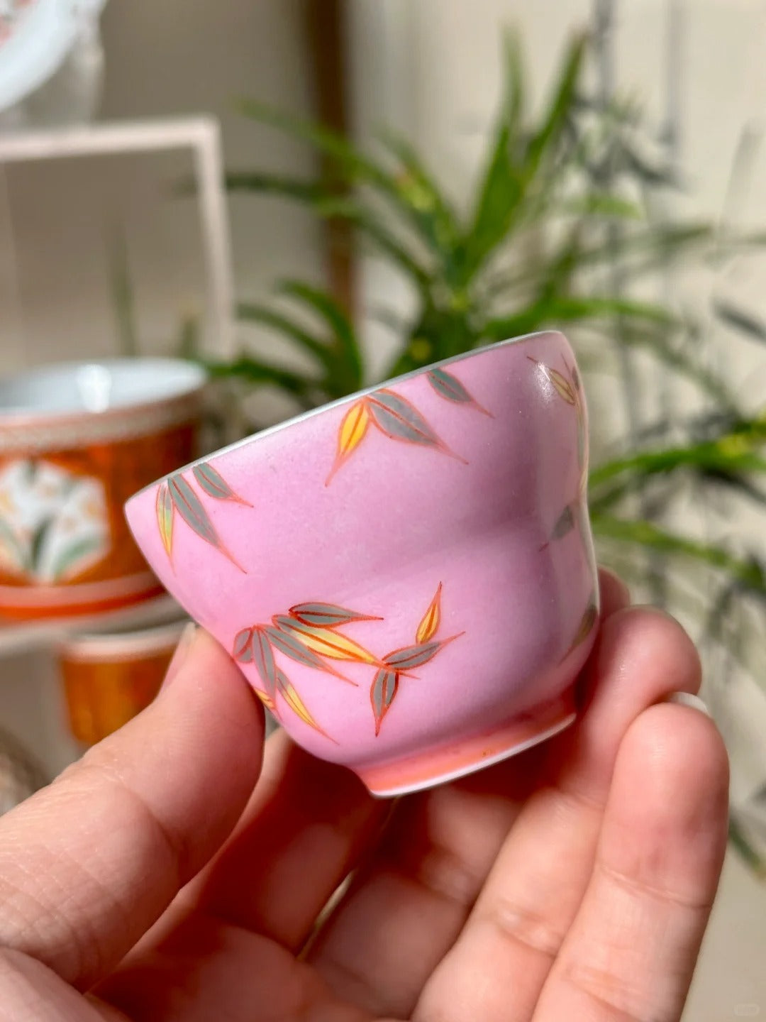 [清和堂 x Gohobi Gallery] Hand-painted Bamboo Leaf Pattern Tea Cup