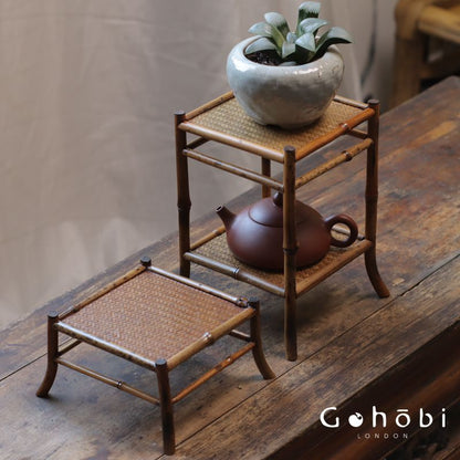 Gohobi Handmade Bamboo Display Table – Desktop Meilu Gushan Tea Stand & Mini Bonsai Platform