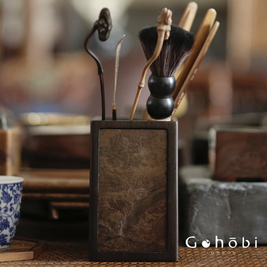 Gohobi Gohobi Ebony Rock Square Storage Tea Holder – Minimalist Tea Accessory & Calligraphy Desktop Ornament