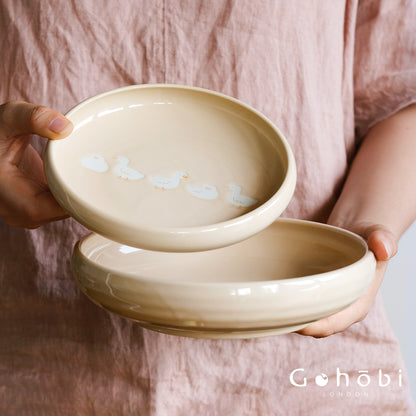 Gohobi White Duck Deep Plate – Cute Ceramic Curry and Dinner Plate [Made in Japan]