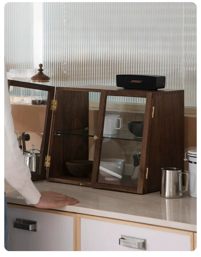 Gohobi Black Walnut Storage Cabinet – Solid Wood Medieval Style Tea and Tableware Cabinet
