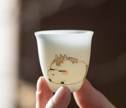 Gohobi White Jade Clay Chinese Zodiac Gongfu Tea Cup – Personal Ceramic Master Cup for Home Use and Gift