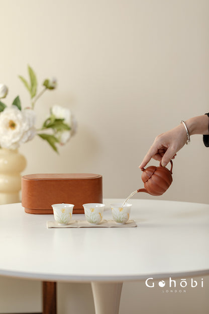 Gohobi Yixing Zisha Clay Travel Tea Set – Handmade Gongfu Tea Set with Leather Case