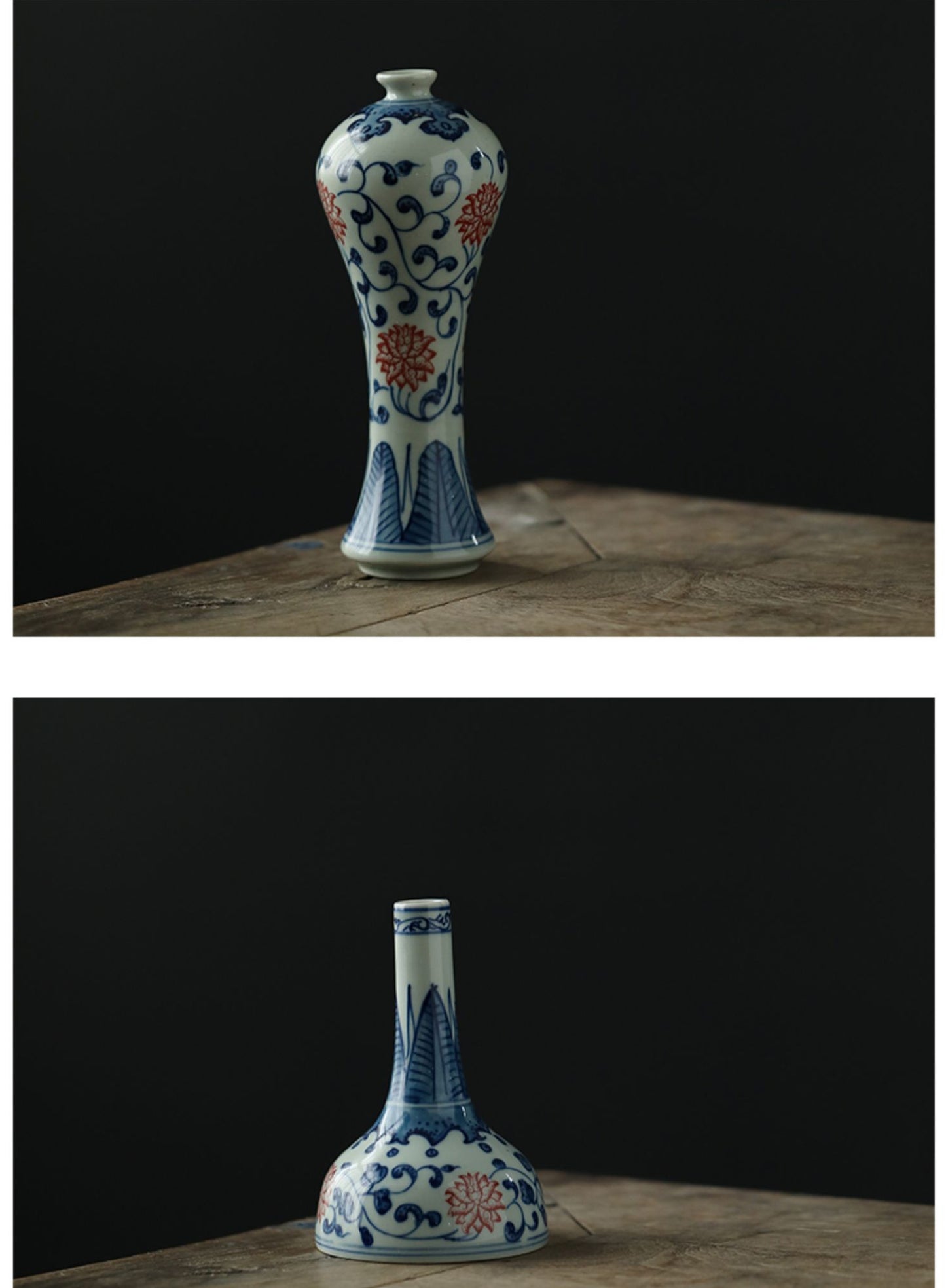 Gohobi Hand-painted Blue and White Porcelain Vase (Red Flowers)