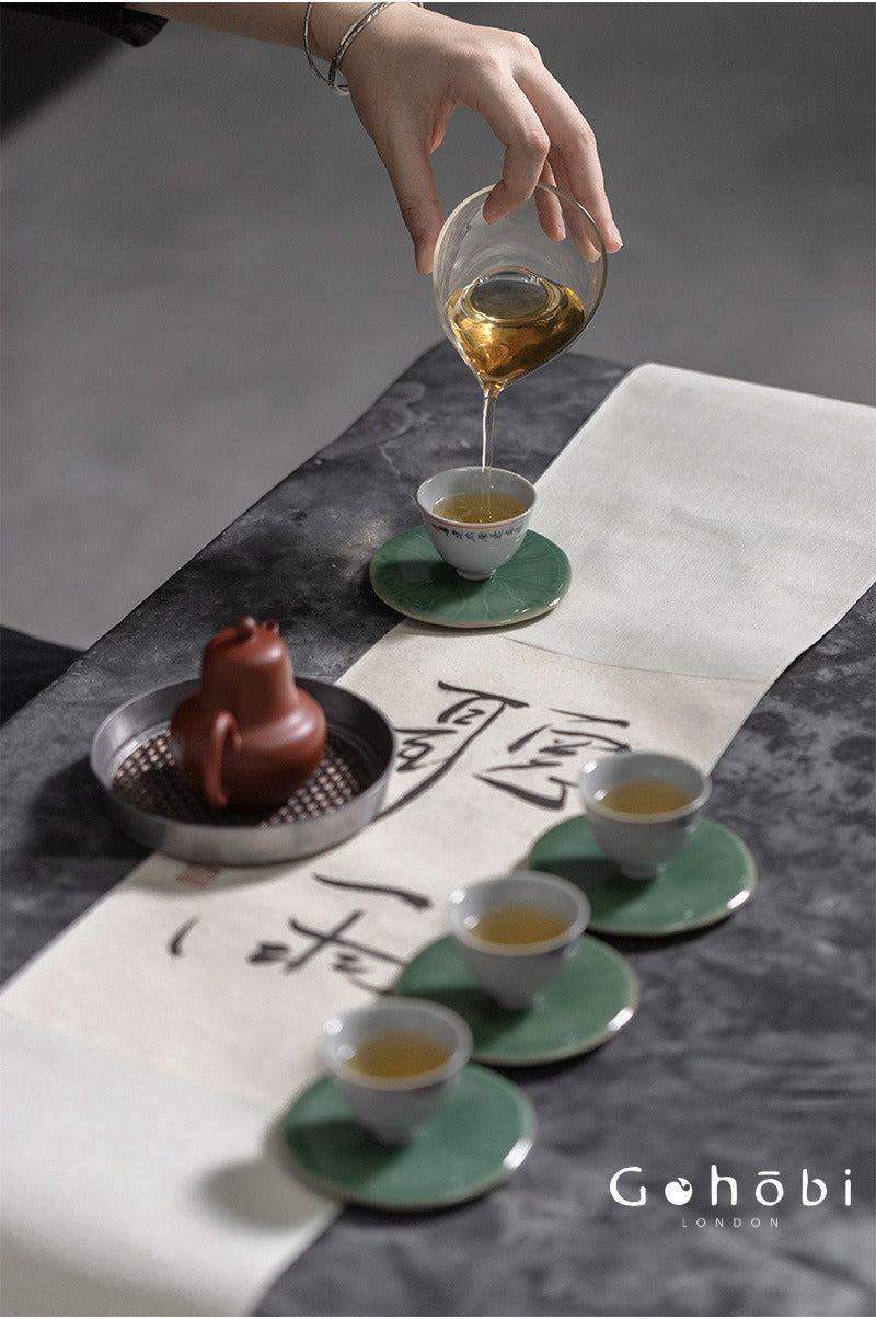 Gohobi Handmade Lotus Leaf Coaster – Ceramic Teacup Holder for Gongfu Tea