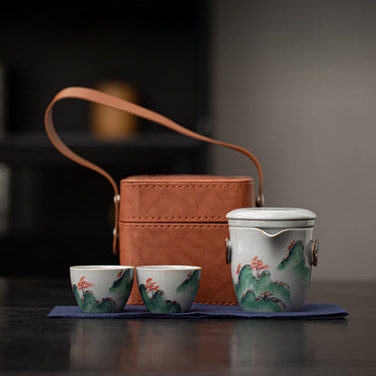 Gohobi Hand-painted Travel Teapot Gaiwan Set