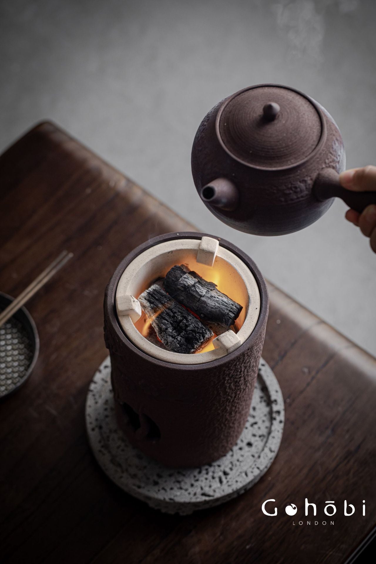 Gohobi Coarse Pottery Wind Stove Tea Set – Japanese Retro Charcoal-Style Kettle