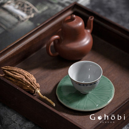 Gohobi Handmade Lotus Leaf Coaster – Ceramic Teacup Holder for Gongfu Tea