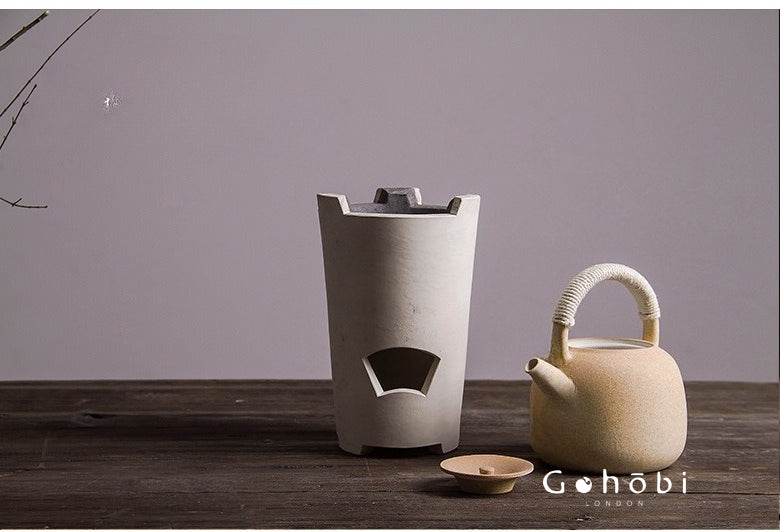 Gohobi Handmade Japanese White Mud Beam Teapot – Charcoal-Inspired Ceramic Kettle (750ml)