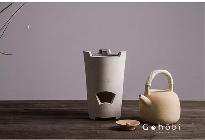 Gohobi Handmade Japanese White Mud Beam Teapot – Charcoal-Inspired Ceramic Kettle (750ml)
