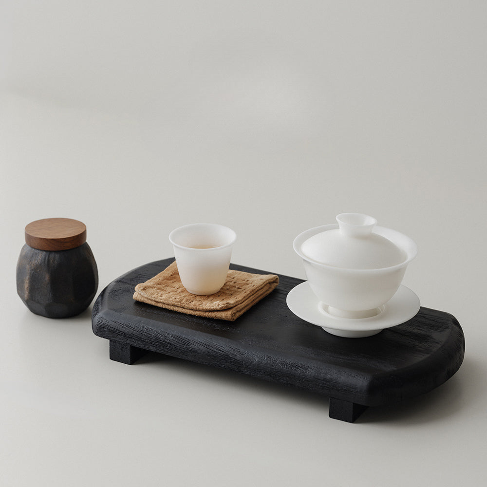 Plateau noir en bois carbonisé de style japonais Gohobi Wabi-Sabi 003
