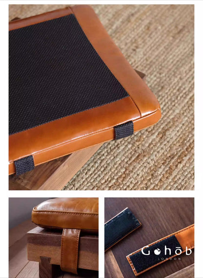 Gohobi Black Walnut Solid Wood Stool or Leather Cushion – Handmade Square Seat for Dining Room, Living Room or Tea Room | FSC Certified