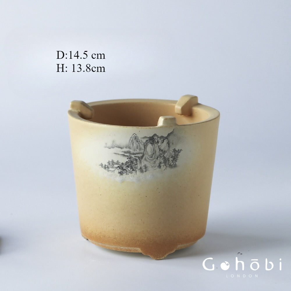 Gohobi Firewood-Style Mini Stove Teapot – Hand-Painted Landscape Charcoal Tea Pot