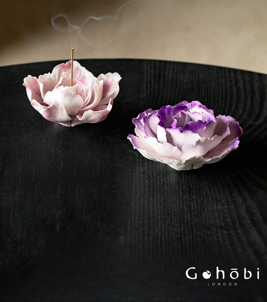 Gohobi Handmade Floral Incense Holder 010 - Purple and Pink Peony
