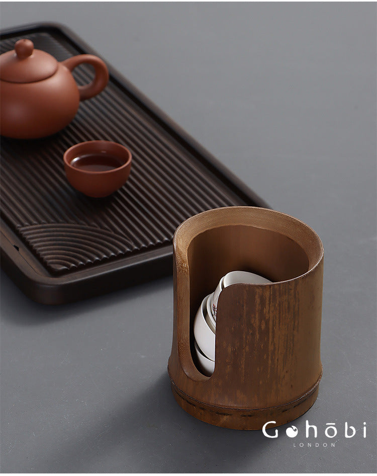Gohobi Bamboo Woven Tea Cup Holder Basket – Zen Style Tea Set Storage Tube & Chopstick Basket