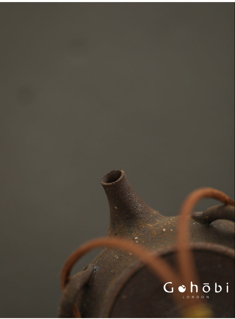 Gohobi Heat-Resistant Old Rock Mud Boiling Teapot – Coarse Pottery Beam-Lifted Stove Kettle (560ml)