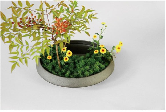 ohobi Frosted Ceramic Ikebana Bowl – Large Zen Flower Arrangement Water Plate