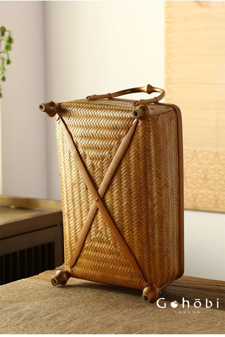 Gohobi Bamboo Woven Hand Basket – Handmade Snack, Fruit & Tea Set Storage Basket for Picnic or Home