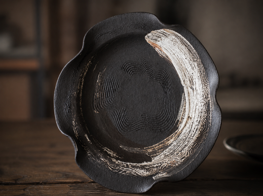 Gohobi Handmade Black Serving Tray Teapot Tray Plate