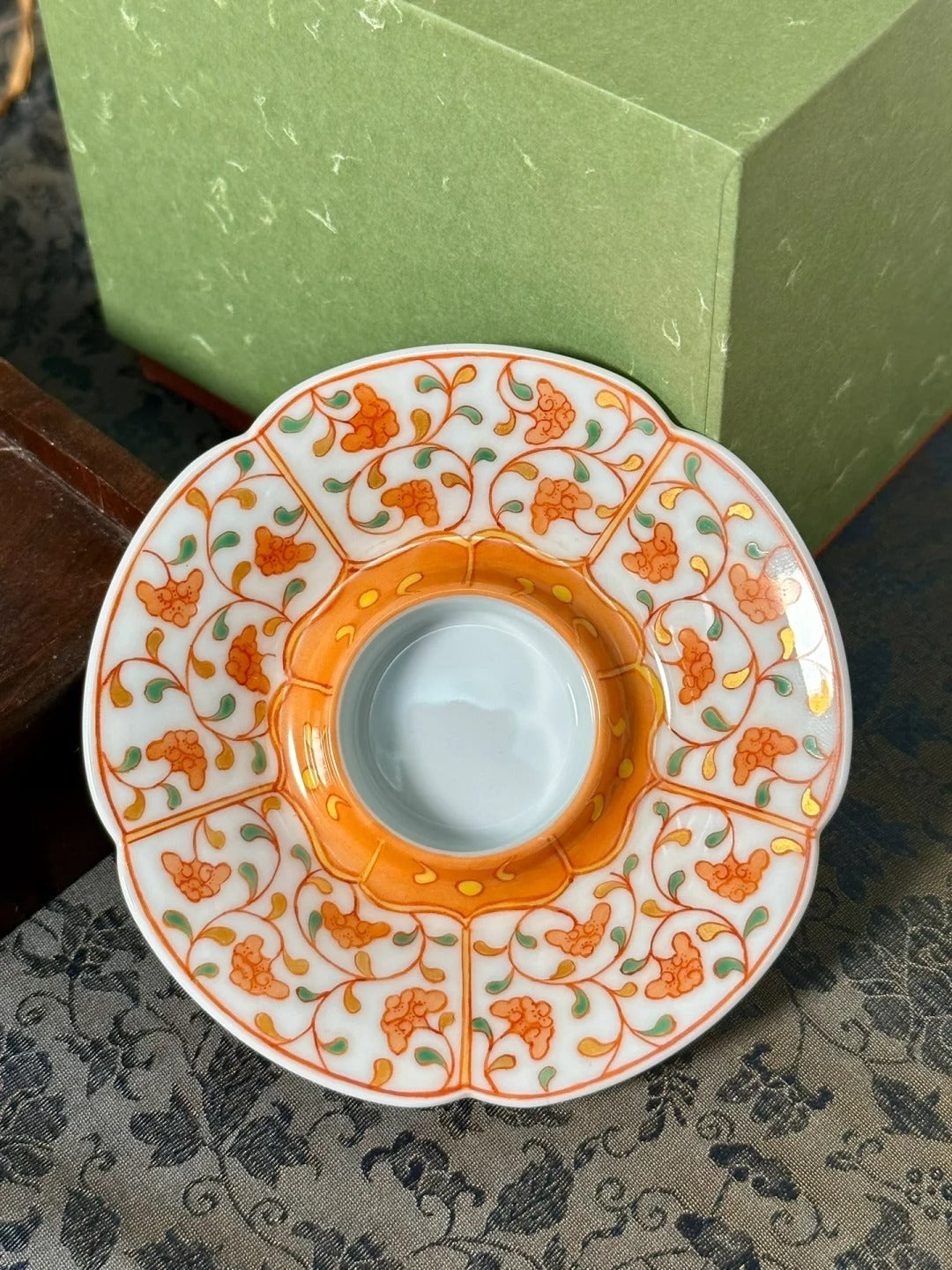 [清和堂 x Gohobi Gallery] Hand-painted Golden Red Orange Ganoderma Lucidum Pattern Tea Gaiwan Saucer Plate Tea Cup