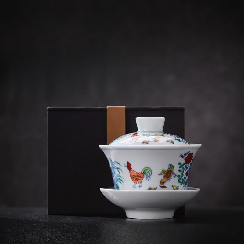 [Gohobi Gallery] Jingdezhen official ceramic hand-painted Chicken Gaiwan and Cup Set