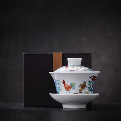 [Gohobi Gallery] Jingdezhen official ceramic hand-painted Chicken Gaiwan and Cup Set