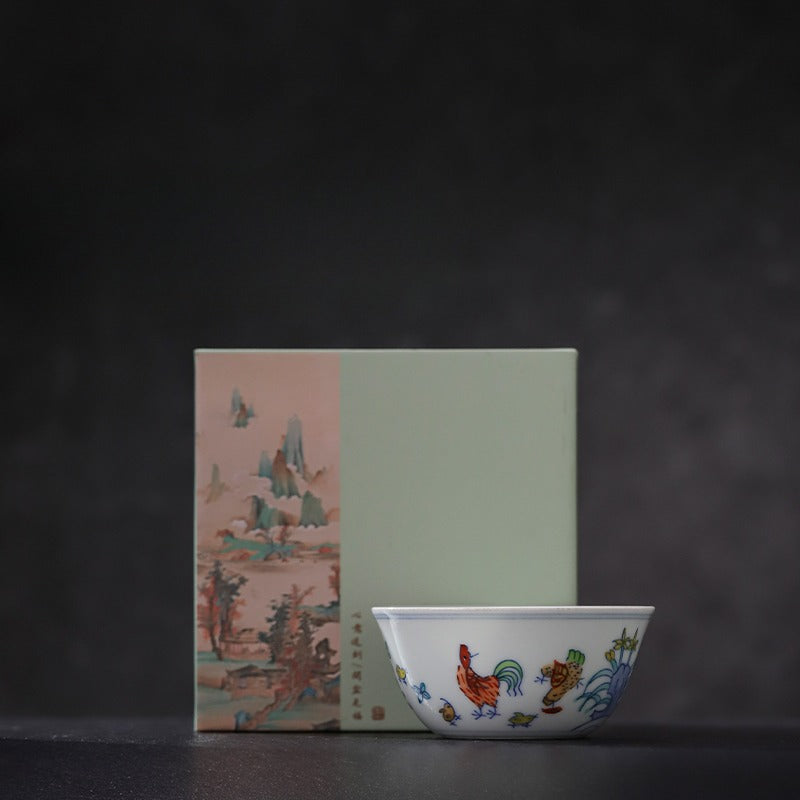 [Gohobi Gallery] Jingdezhen official ceramic hand-painted Chicken Gaiwan and Cup Set