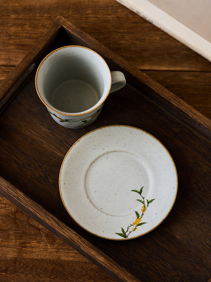 Gohobi Handmade Vintage hand-painted Floral Japanese Stoneware Coffee Mug and Saucer Set