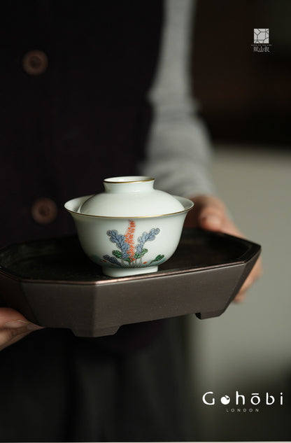 [賦山敘 x Gohobi] Gohobi Jingdezhen Hand-Painted Gaiwan – Ancient Cabbage Design Ceramic Gongfu Tea Bowl