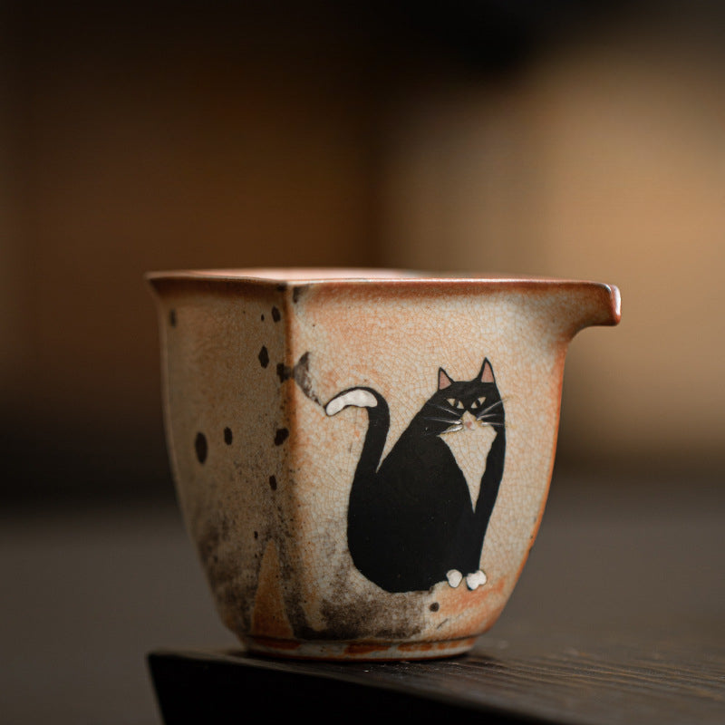 Gohobi Handmade Black Ink Hand-painted Cat Pitcher 002