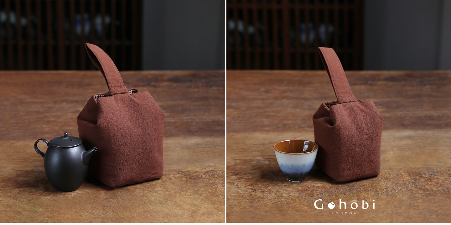 Gohobi Classic Travel Teaware Bag – Plain Cotton Tea Set Storage & Outdoor Carry Case